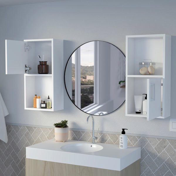 English Elm Medicine Cabinet Florence Double Pack in White Engineered Wood – Sleek Modern Storage, Easy Install B092P160283