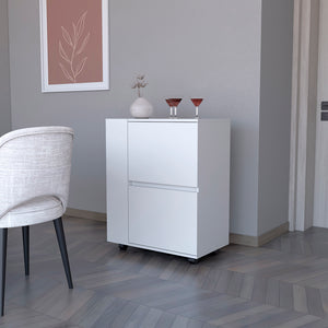 English Elm Bar Cart Belleville White Engineered Wood Mobile Bar with Dual Cabinet Storage, Versatile Living Room Unit Durable Wheels B092P160272