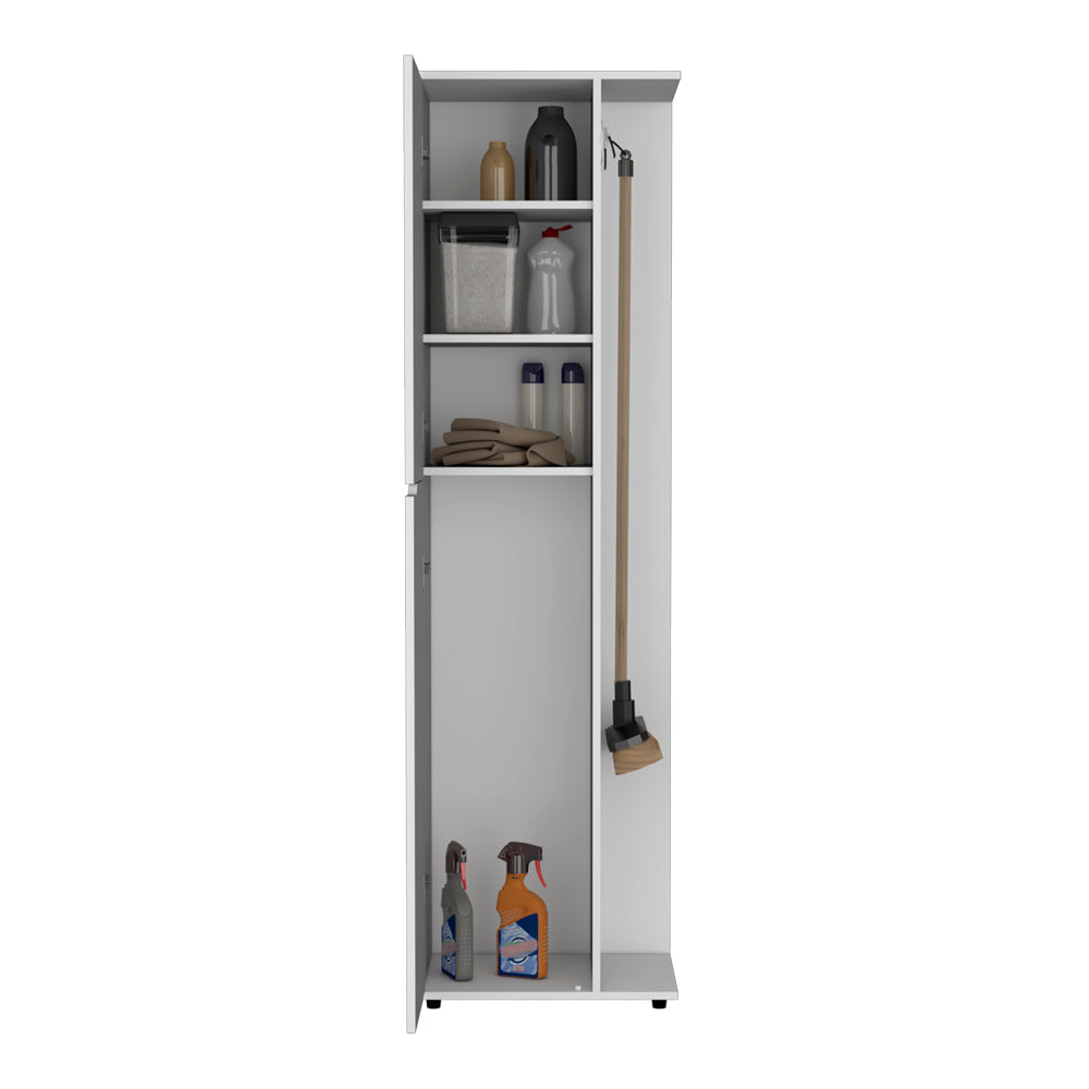 English Elm Broom Tall Storage Cabinet Edmond White - 69.5" High Engineered Wood, Durable, Easy Assembly, Sleek Design B092S00258