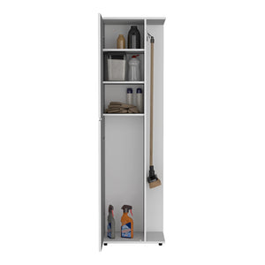 English Elm Broom Tall Storage Cabinet Edmond White - 69.5" High Engineered Wood, Durable, Easy Assembly, Sleek Design B092S00258