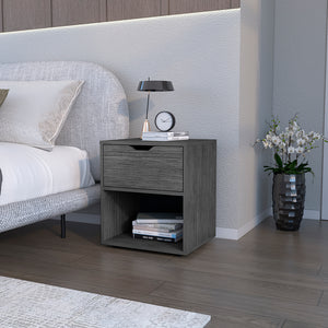 English Elm Nightstand Altheimer Light Gray – Sleek Engineered Wood Nightstand with Drawer & Open Shelf, Sturdy Legs B092P160292