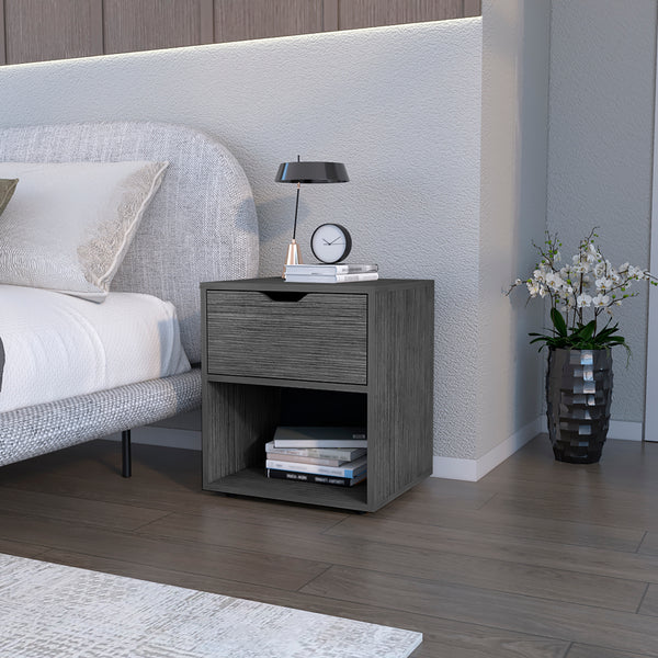 English Elm Nightstand Altheimer Light Gray – Sleek Engineered Wood Nightstand with Drawer & Open Shelf, Sturdy Legs B092P160292