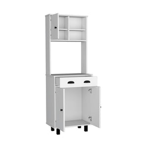 English Elm Kitchen Pantry Naomi White Engineered Wood Microwave Shelf, Pull-Out Drawer, Cabinet, Legs — Durable Storage Organizer B092P160280