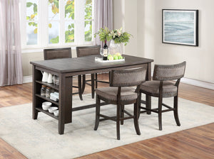 English Elm Dining Room Furniture Counter Height Table Set With Shelves & 4 Cushioned High Chairs In Espresso B011S00790