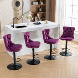 English Elm Swivel Velvet Barstools Adjusatble Seat Height From 25-33 Inch,17.7Inch Base, Modern Upholstered Bar Stools With Backs Comfortable Tufted For Home Pub and Kitchen Island,Purple,Set Of 2,Sw1812Pp