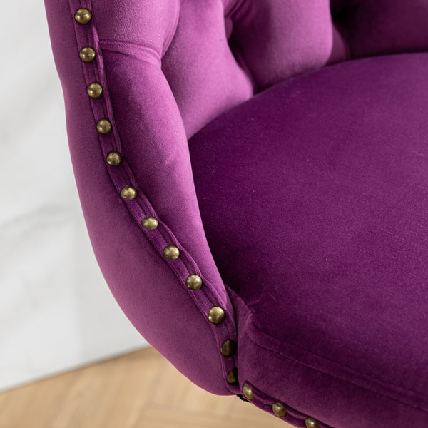 English Elm Swivel Handcrafted Tufted Velvet Barstool with Back, Adjustable 25–33" Height, Stable 17.7" Base Purple W1143P151487