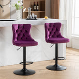 English Elm Swivel Velvet Barstools Adjusatble Seat Height From 25-33 Inch,17.7Inch Base, Modern Upholstered Bar Stools With Backs Comfortable Tufted For Home Pub and Kitchen Island,Purple,Set Of 2,Sw1812Pp