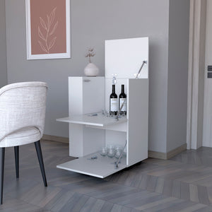 English Elm Bar Cart Belleville White Engineered Wood Mobile Bar with Dual Cabinet Storage, Versatile Living Room Unit Durable Wheels B092P160272