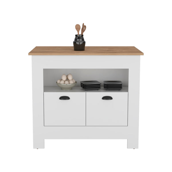 English Elm Kitchen Island Geneva White Macadamia Countertop 40.5"x27.5" Spacious Prep Surface with Storage B092P160277