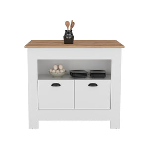 English Elm Kitchen Island Geneva, White / Macadamia