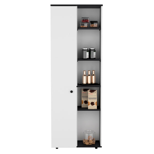 English Elm Multistorage Kitchen Pantry Lane - Sleek White+Black Engineered Wood Cabinet with Adjustable Shelves, Modern Finish, Easy Assembly B092P160287