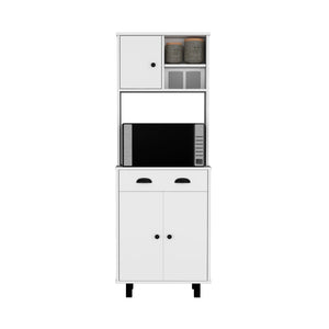 English Elm Kitchen Pantry Naomi White Engineered Wood Microwave Shelf, Pull-Out Drawer, Cabinet, Legs — Durable Storage Organizer B092P160280