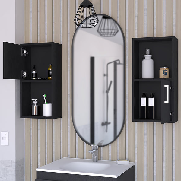 English Elm Medicine Cabinet Florence Black Engineered Wood Set of 2 — Sleek Modern Bathroom Storage, Durable Hardware and Easy Mounting (28x17.3x3.9) B092P160284