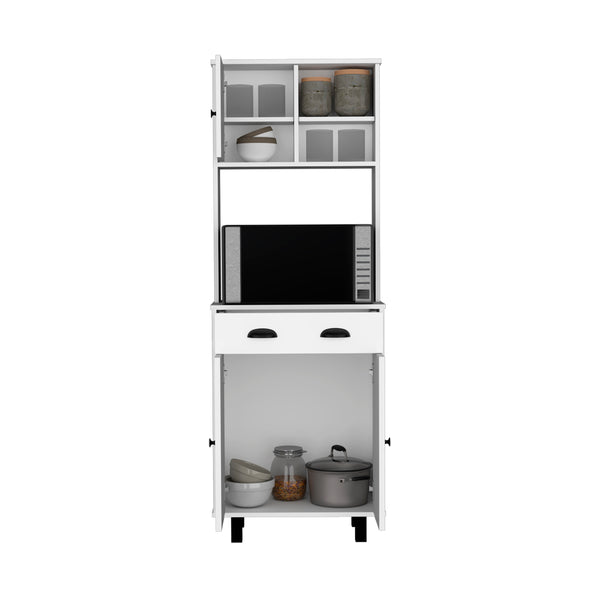 English Elm Kitchen Pantry Naomi White Engineered Wood Microwave Shelf, Pull-Out Drawer, Cabinet, Legs — Durable Storage Organizer B092P160280