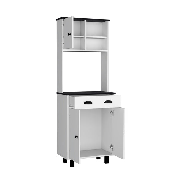 English Elm Kitchen Pantry Naomi White+Black – Engineered Wood Microwave Shelf, Pull-Out Drawer, Tall Storage Unit (37.8x18.5x7.9) B092P160279