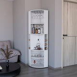 White Living Room Bar Cabinet Jansen with Glass Rack, Corner Design & Ample Shelving – Easy Installation, Durable Quality (18.50 x 18.50 x 70.80)