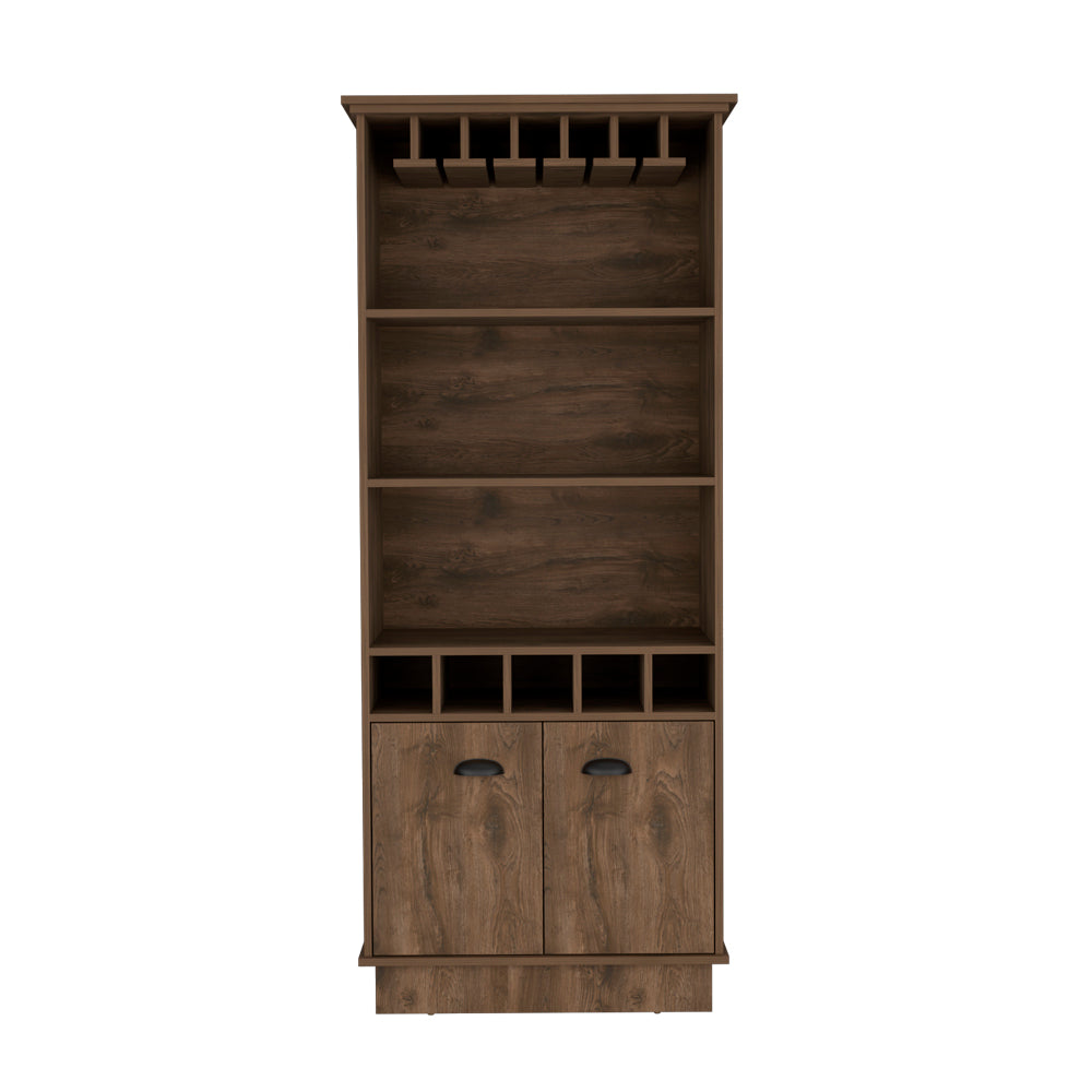 English Elm Bar Cabinet Taholah Dark Brown – Engineered Wood Bar with Glass Rack, Concealed Storage & Shelves for Entertaining (68.5"x22") B092S00256