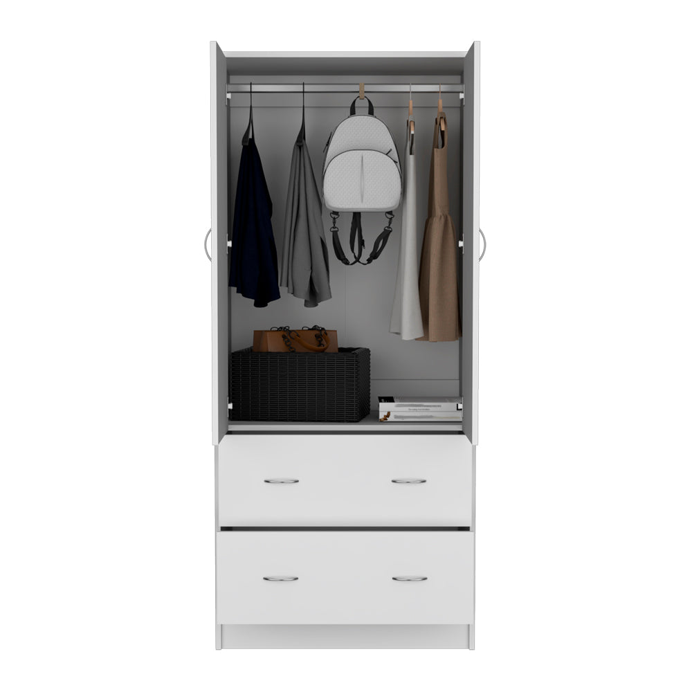 English Elm Armoire Edie White Engineered Wood Closet Cabinet with Clothing Rod, Upper Shelf & Hidden Drawer, Durable.Design B092S00249