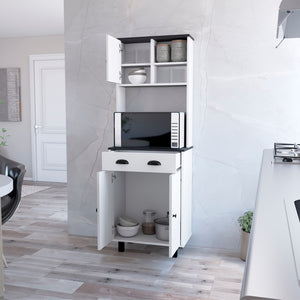English Elm Kitchen Pantry Naomi White+Black – Engineered Wood Microwave Shelf, Pull-Out Drawer, Tall Storage Unit (37.8x18.5x7.9) B092P160279