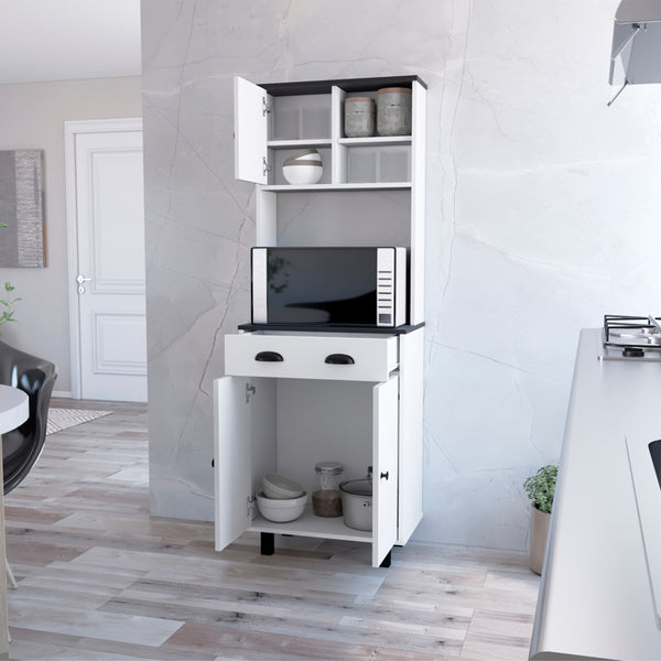 English Elm Kitchen Pantry Naomi White+Black – Engineered Wood Microwave Shelf, Pull-Out Drawer, Tall Storage Unit (37.8x18.5x7.9) B092P160279