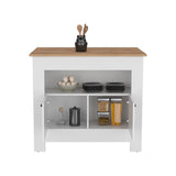 English Elm Kitchen Island Geneva, White / Macadamia