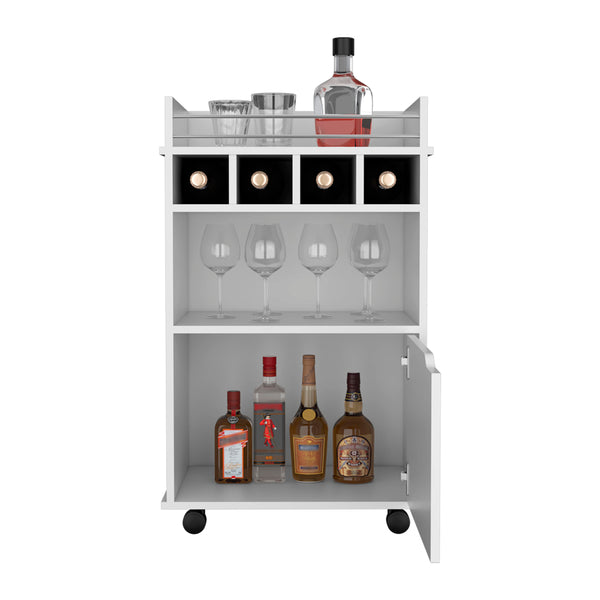 English Elm Bar Cart Kinsley White Engineered Wood Wine Storage with Bottle Slots, Cabinet & Open Shelf Durability B092P160274