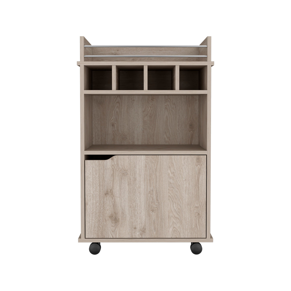 English Elm Bar Cart Kinsley Light Pine Beige Engineered Wood with 4 Bottle Slots, Cabinet & Wide Shelf, Durable Elegance B092P160276