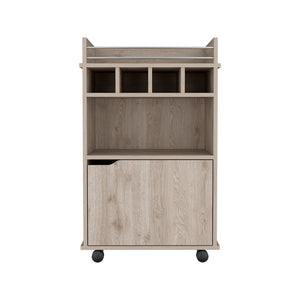 English Elm Bar Cart Kinsley Light Pine Beige Engineered Wood with 4 Bottle Slots, Cabinet & Wide Shelf, Durable Elegance B092P160276