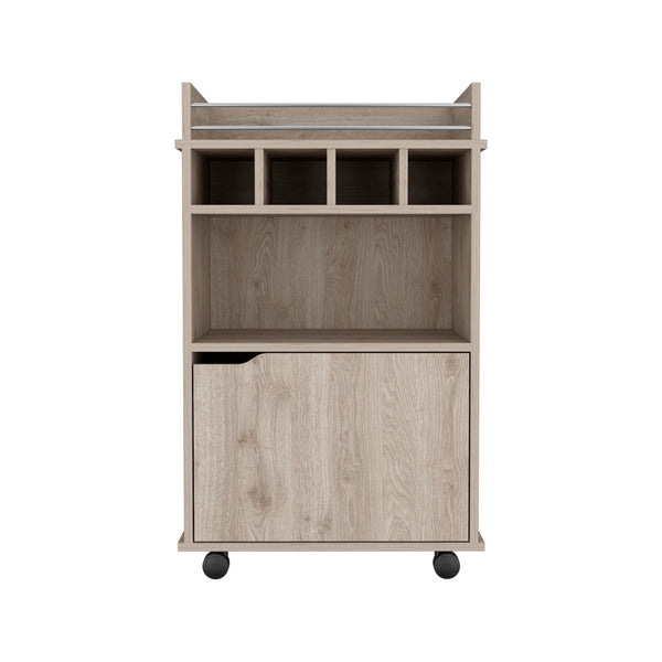 English Elm Bar Cart Kinsley Light Pine Beige Engineered Wood with 4 Bottle Slots, Cabinet & Wide Shelf, Durable Elegance B092P160276