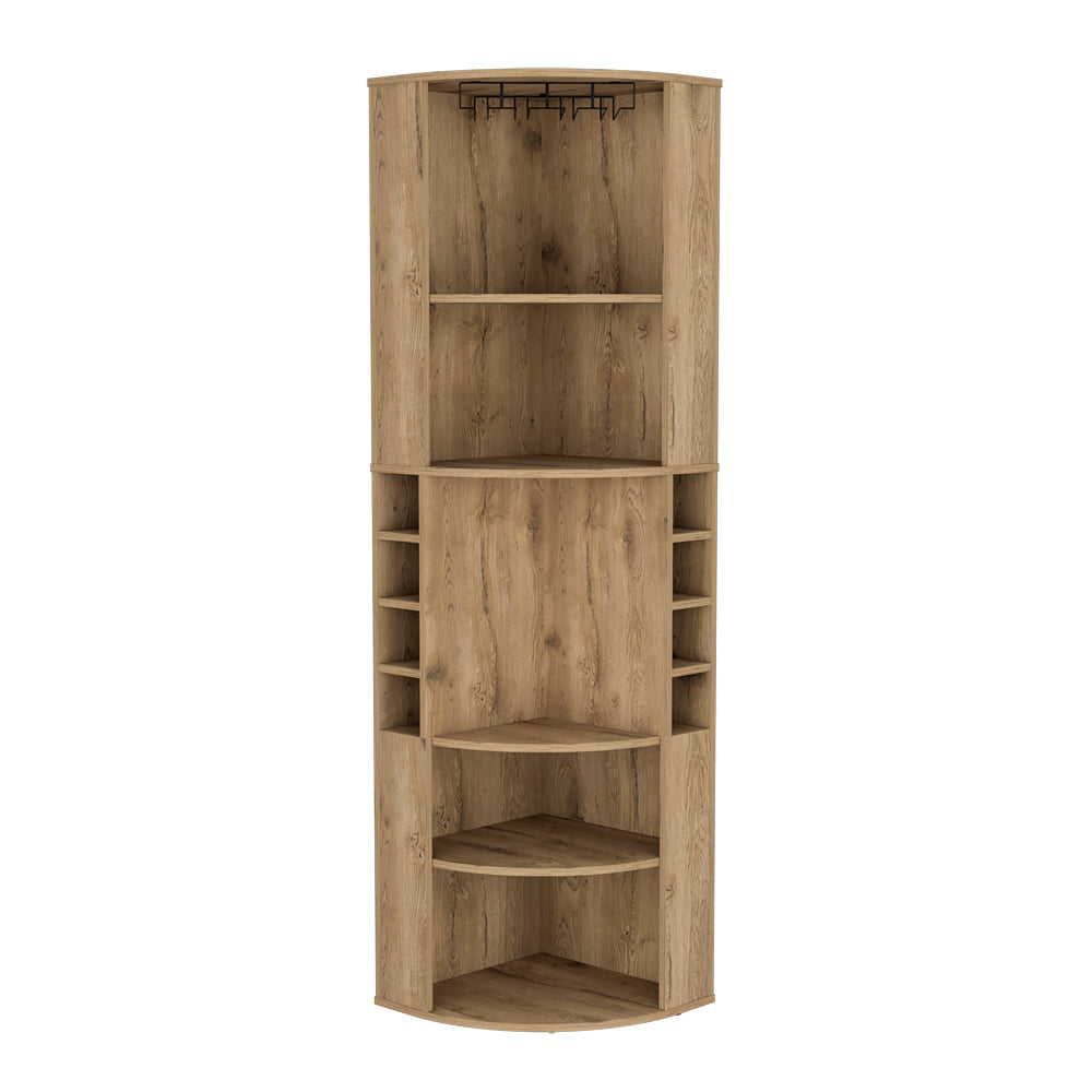 English Elm Bar Cabinet Jansen Macadamia Corner Bar Cabinet with Glass Rack, Beige Engineered Wood, Space-Saving B092S00261
