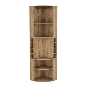 English Elm Bar Cabinet Jansen Macadamia Corner Bar Cabinet with Glass Rack, Beige Engineered Wood, Space-Saving B092S00261