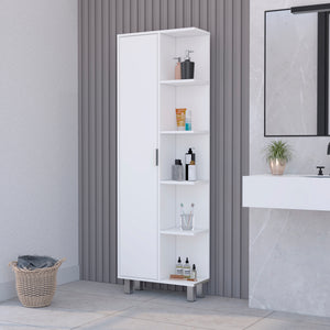 English Elm Linen Sandy Tall Bathroom Cabinet White – Slim Engineered Wood Storage, Tailored Compartments, Modern Handles B092P160282