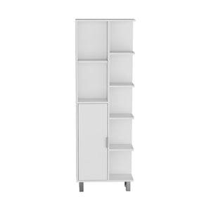 English Elm Linen Cabinet Derby Tall White Engineered Wood - Open Shelves, Concealed Storage, Elevated Legs, Durable B092P160281