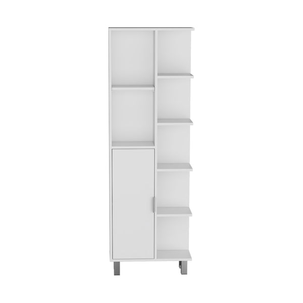 English Elm Linen Cabinet Derby Tall White Engineered Wood - Open Shelves, Concealed Storage, Elevated Legs, Durable B092P160281