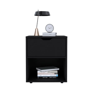 English Elm Nightstand Altheimer Black - Engineered Wood Bedside Table with Drawer & Open Shelf, Sturdy Design B092P160293
