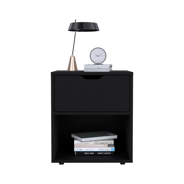 English Elm Nightstand Altheimer Black - Engineered Wood Bedside Table with Drawer & Open Shelf, Sturdy Design B092P160293