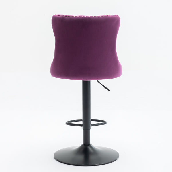English Elm Swivel Handcrafted Tufted Velvet Barstool with Back, Adjustable 25–33" Height, Stable 17.7" Base Purple W1143P151487