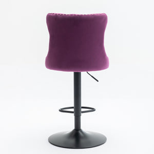 English Elm Swivel Velvet Barstools with Tufted Back and Hand-Hammered Rivets, Adjustable 25–33" Height Purple W1143P151487