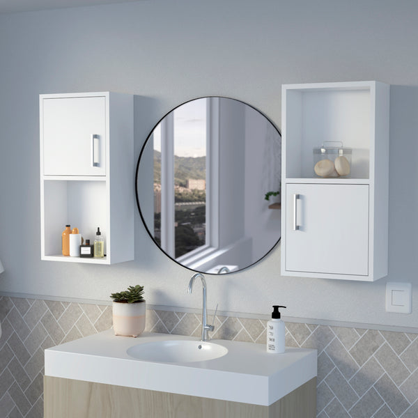 English Elm Medicine Cabinet Florence Double Pack in White Engineered Wood – Sleek Modern Storage, Easy Install B092P160283