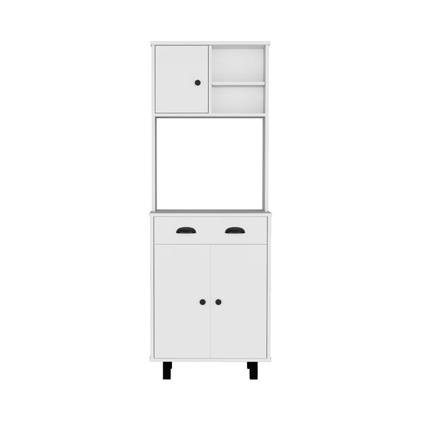 English Elm Kitchen Pantry Naomi White Engineered Wood Microwave Shelf, Pull-Out Drawer, Cabinet, Legs — Durable Storage Organizer B092P160280