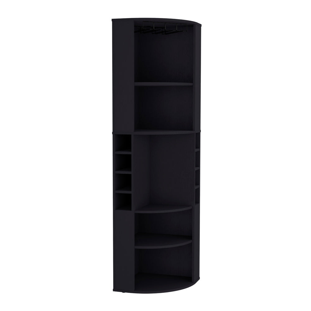 English Elm Bar Cabinet Jansen Corner Bar Cabinet in Black with Glass Rack Shelves Durable Engineered Wood Finish B092S00254