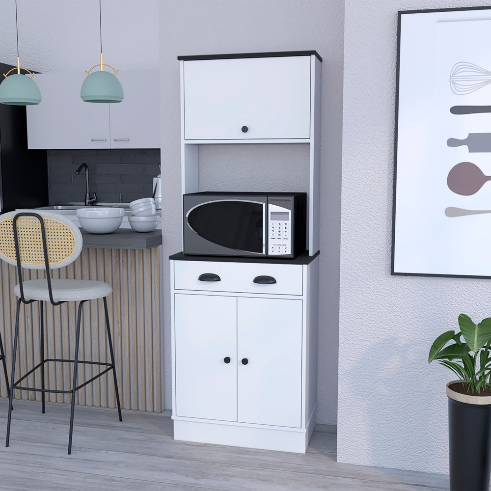 English Elm Pantry Cabinet Microwave Stand Warden – Space-Saving White/Black Engineered Wood with Microwave Shelf, Ample Storage and Easy Assembly B092P160294