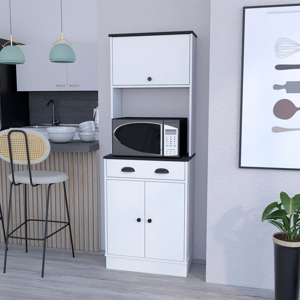 English Elm Pantry Cabinet Microwave Stand Warden – Space-Saving White/Black Engineered Wood with Microwave Shelf, Ample Storage and Easy Assembly B092P160294