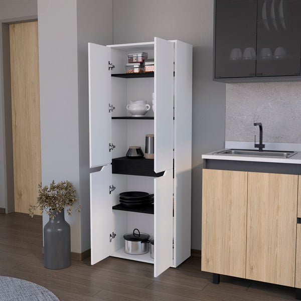 English Elm Multistorage Kitchen Pantry Helper - Sleek White & Black Engineered Wood Organizer, Easy Assemble, Durable Storage Solution for Efficient Kitchen Organization B092P160286
