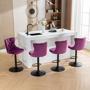 English Elm Swivel Velvet Barstools with Tufted Back and Hand-Hammered Rivets, Adjustable 25–33" Height Purple W1143P151487