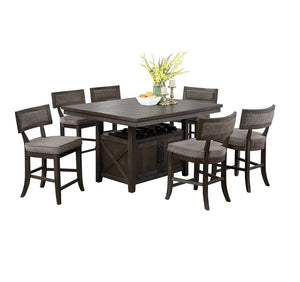 English Elm Dining Room Furniture 7Pc Counter Height Dining Set With Butterfly Leaf, Rustic Espresso Finish & Storage B011S00789