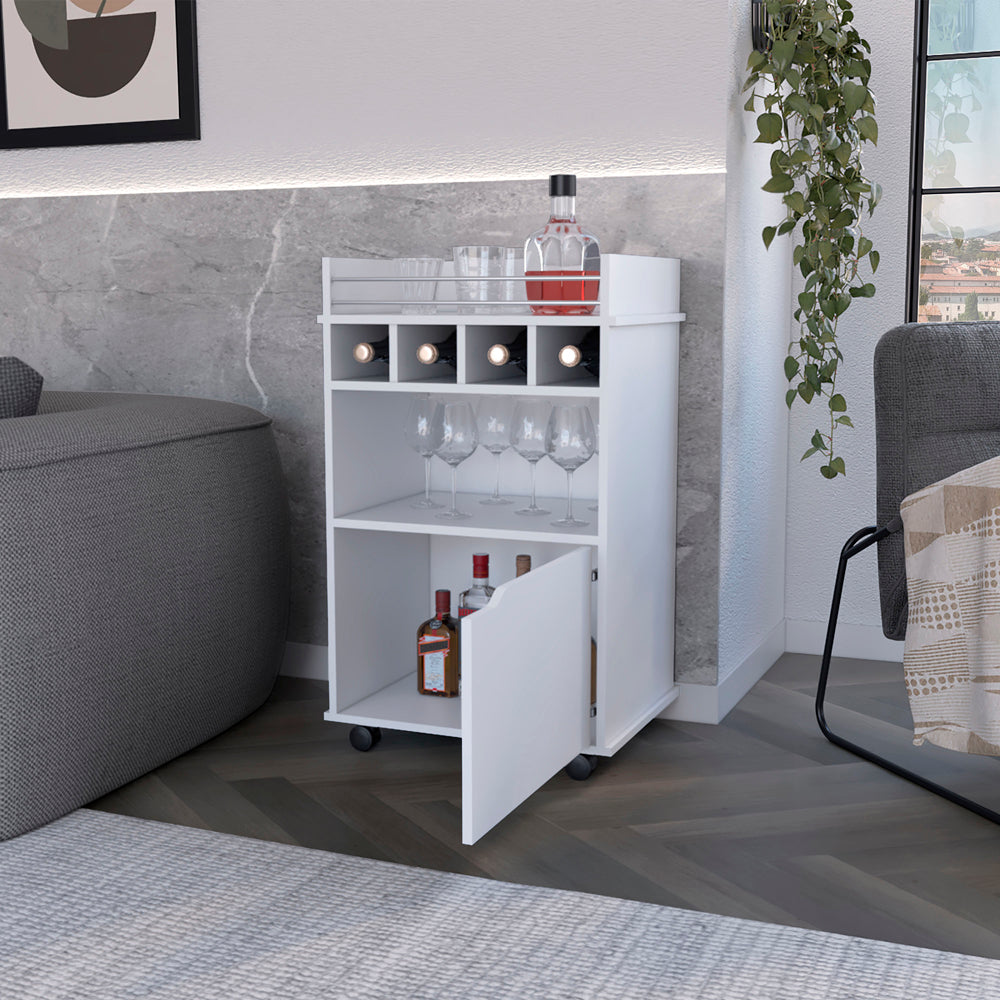 English Elm Bar Cart Kinsley White Engineered Wood Wine Storage with Bottle Slots, Cabinet & Open Shelf Durability B092P160274