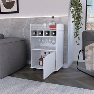 English Elm Bar Cart Kinsley White Engineered Wood Wine Storage with Bottle Slots, Cabinet & Open Shelf Durability B092P160274