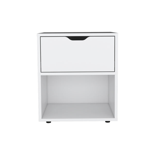 English Elm Nightstand Altheimer White – Engineered Wood Nightstand with Drawer & Open Shelf, Sturdy Modern Design B092P160291