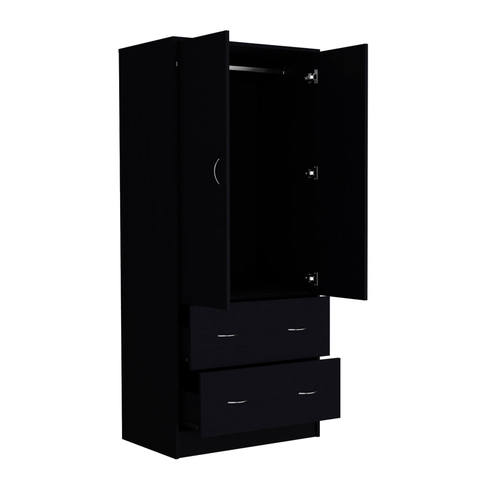 English Elm Armoire Edie Black – Engineered Wood Wardrobe with Hanging Rod, Upper Shelf & Hidden Drawer, Durable Design B092S00250